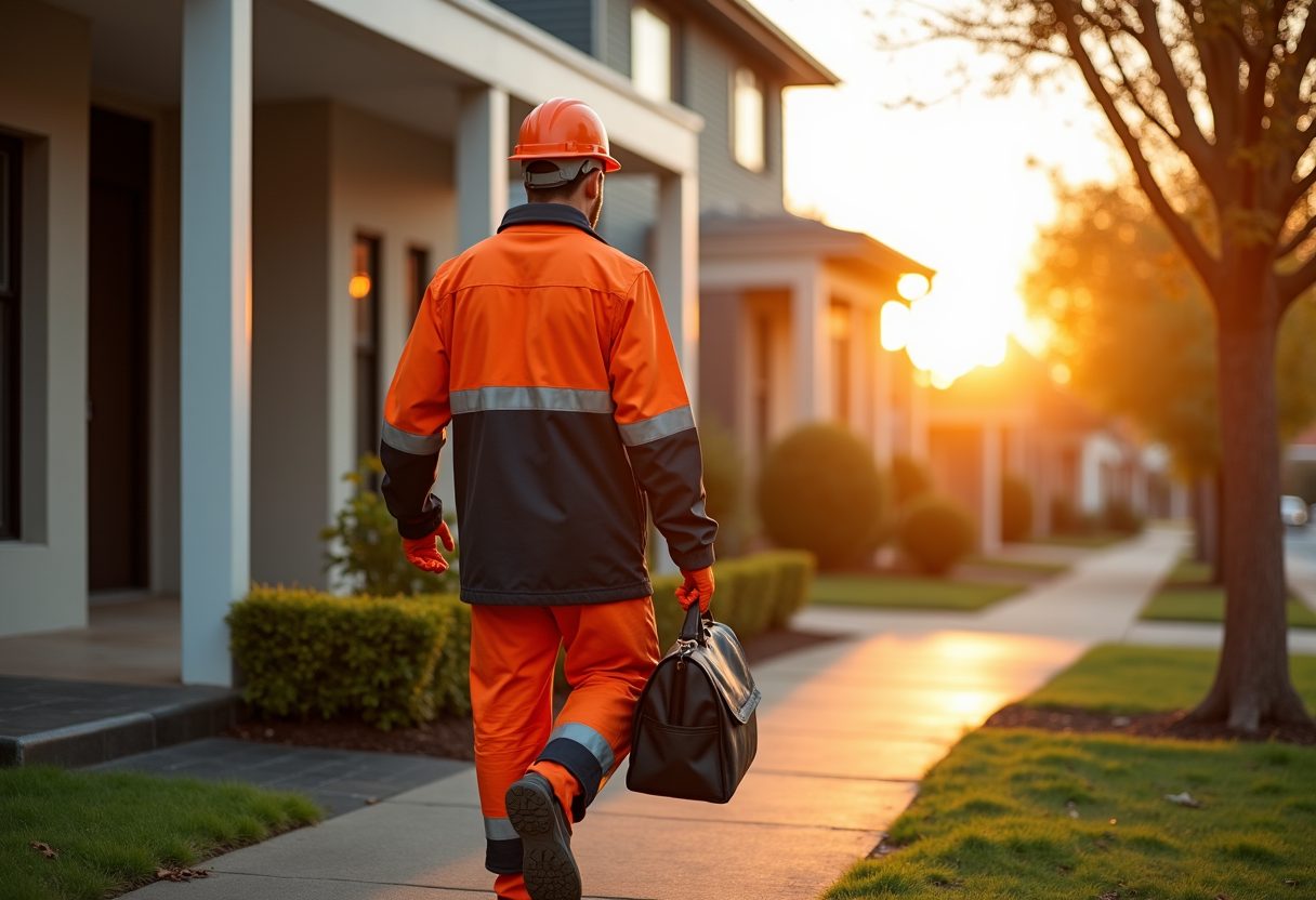 Locksmith arriving at a Sydney home at sunrise — Concord West